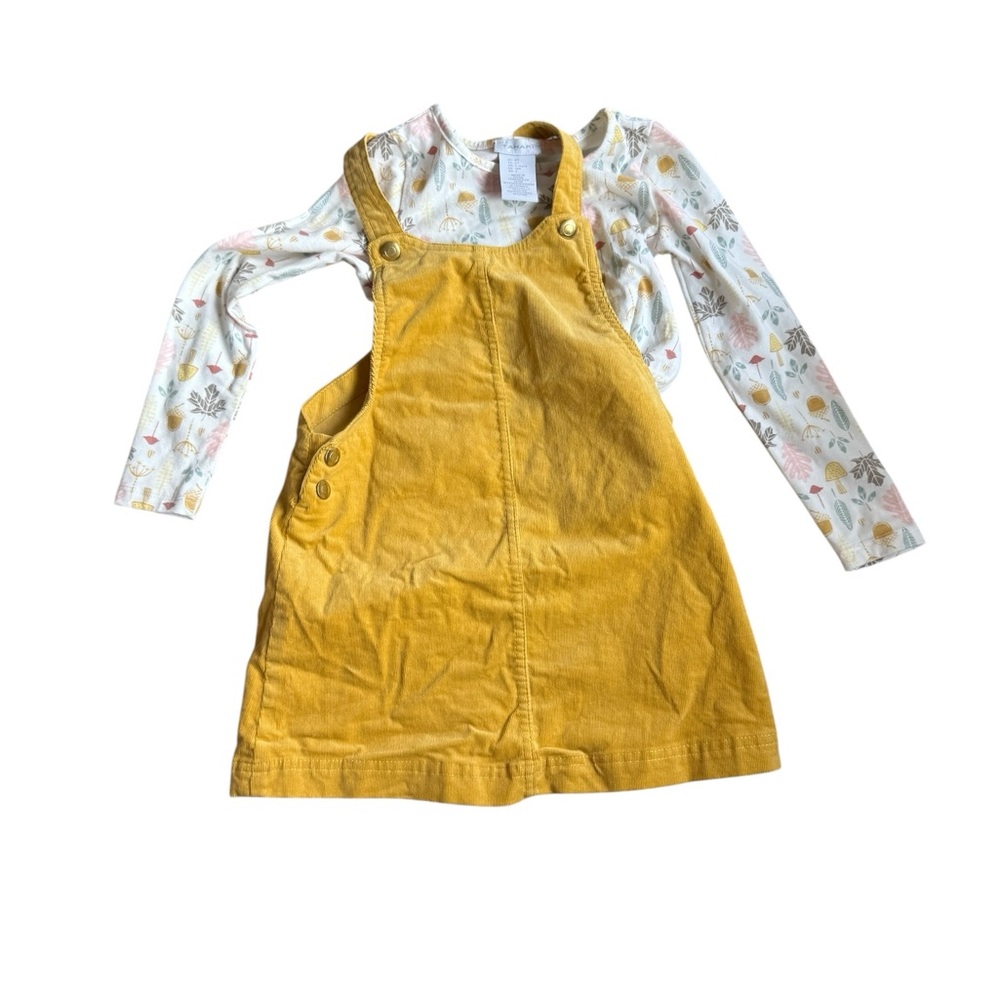 Tahari Mustard Corduroy Pinafore with Floral Top